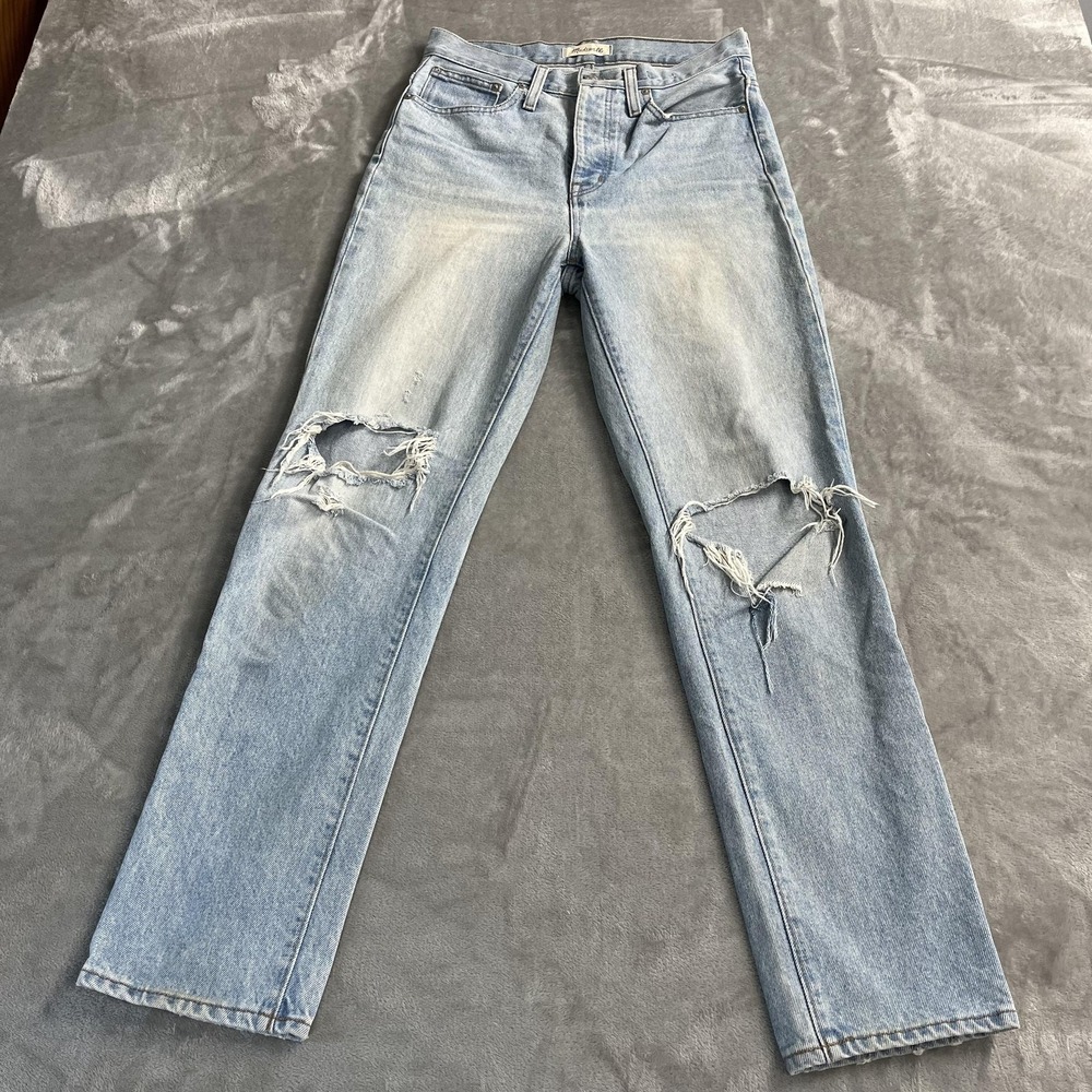 Madewell Classic Straight Jeans Womens 26 Light Wash Blue High Rise Distressed